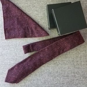 Two burgundy wool ties and pocket squares